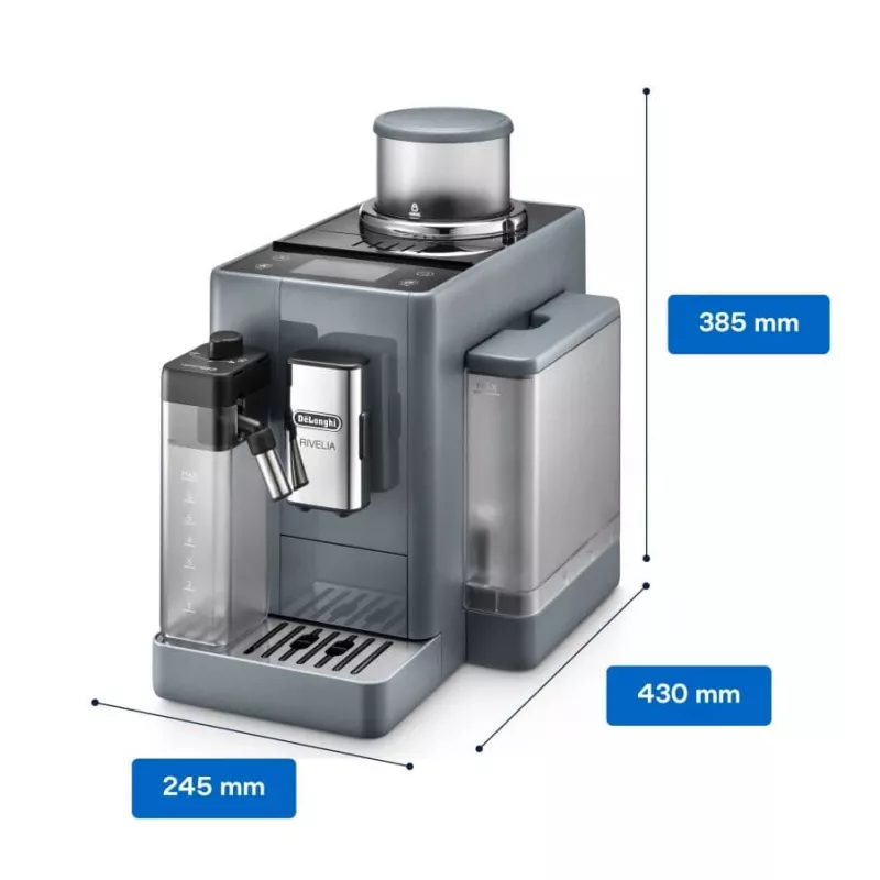 Espresso machine De’Longhi Rivelia EXAM440.55.g — fully automatic, 1.4 L water tank, 250 g grinder, 19 bar, TFT touch display