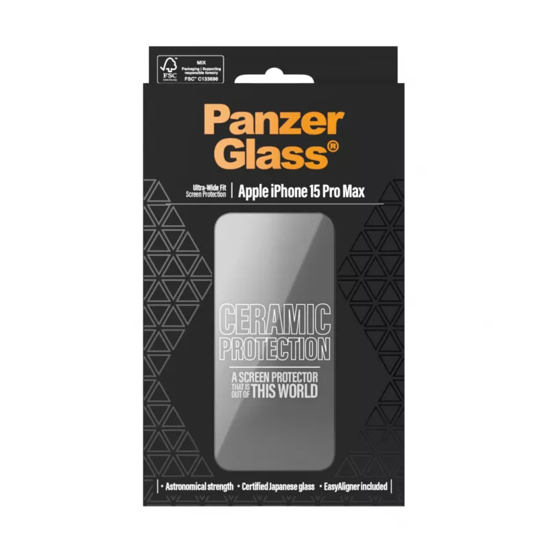 PanzerGlass ® Ceramic Protection for iPhone 15 Pro Max | Ultra-Wide Fit w. EasyAligner