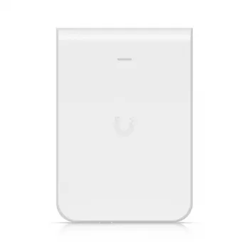 Access Point UBIQUITI U7 Pro Wall — Wall-mounted Wi‑Fi 6 AP, 2.4/5/6 GHz, 6 spatial streams, 2500 Mbps LAN, PoE (44–57 V), indoor, white