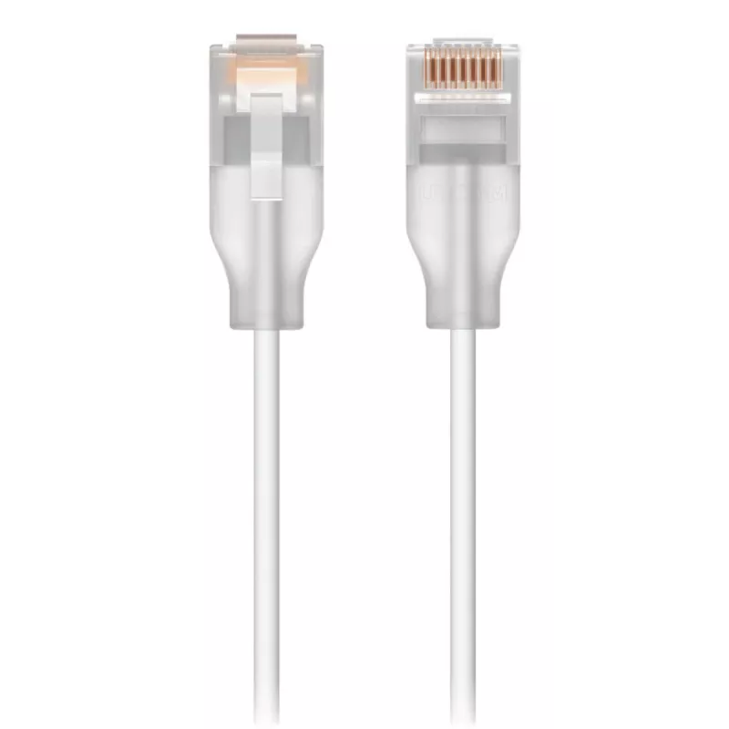 Networking patch cable UBIQUITI UACC-Cable-Patch-EL-1M-W — Cat6, 1 m, 2.5 GbE, PoE++ (4PPoE), translucent, RJ-45 male–male