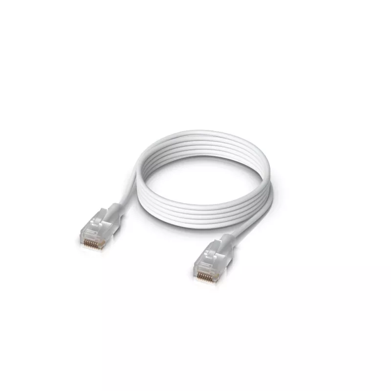 Networking patch cable UBIQUITI UACC-Cable-Patch-EL-1M-W — Cat6, 1 m, 2.5 GbE, PoE++ (4PPoE), translucent, RJ-45 male–male