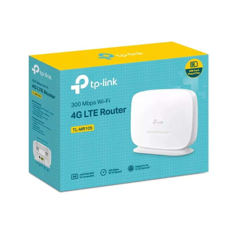 TP-Link 300 Mbps Wireless N 4G LTE Router, Wi-Fi 4 (802.11n), Single-band (2.4 GHz), Ethernet LAN, 4G, White, Tabletop router