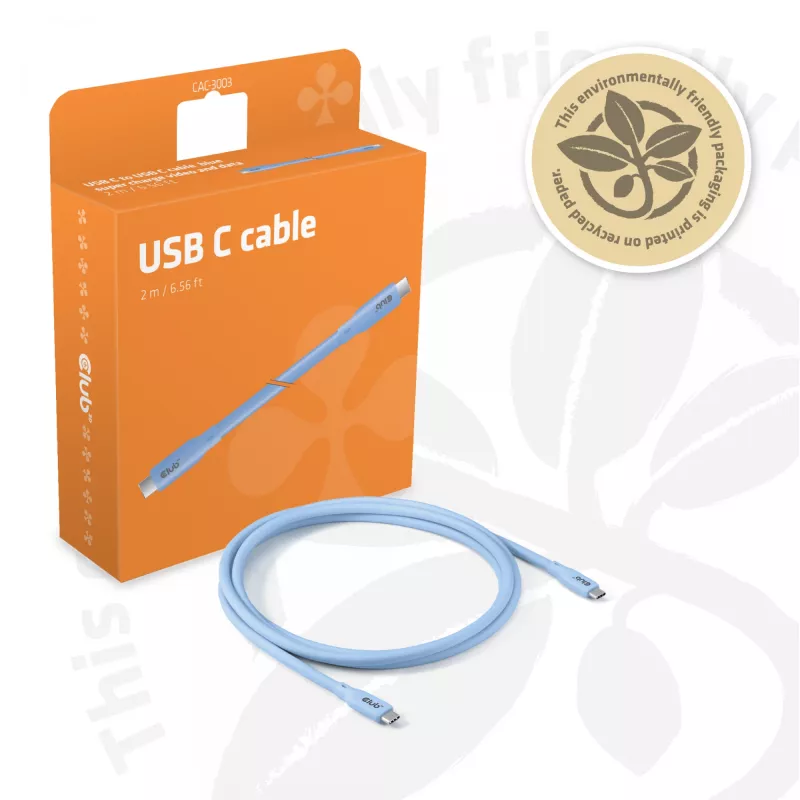 CLUB3D USB C cable blue, 2 m, USB C, USB C, USB4 Gen 2x2, 20 Gbit/s, Blue