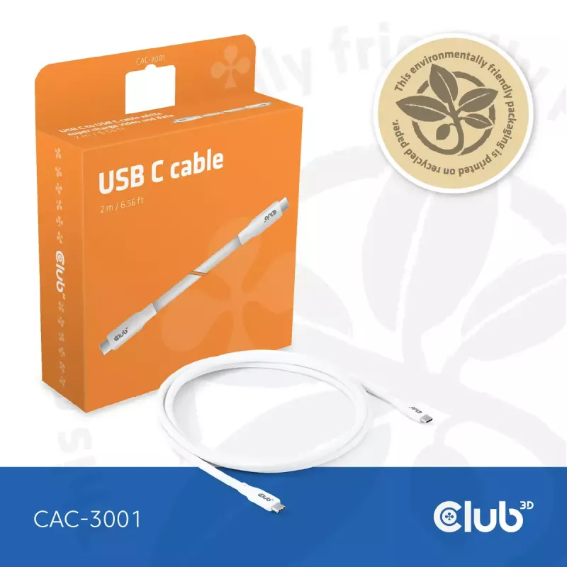USB C cable CLUB3D CAC-3001 2m USB4 Gen 3x2 white