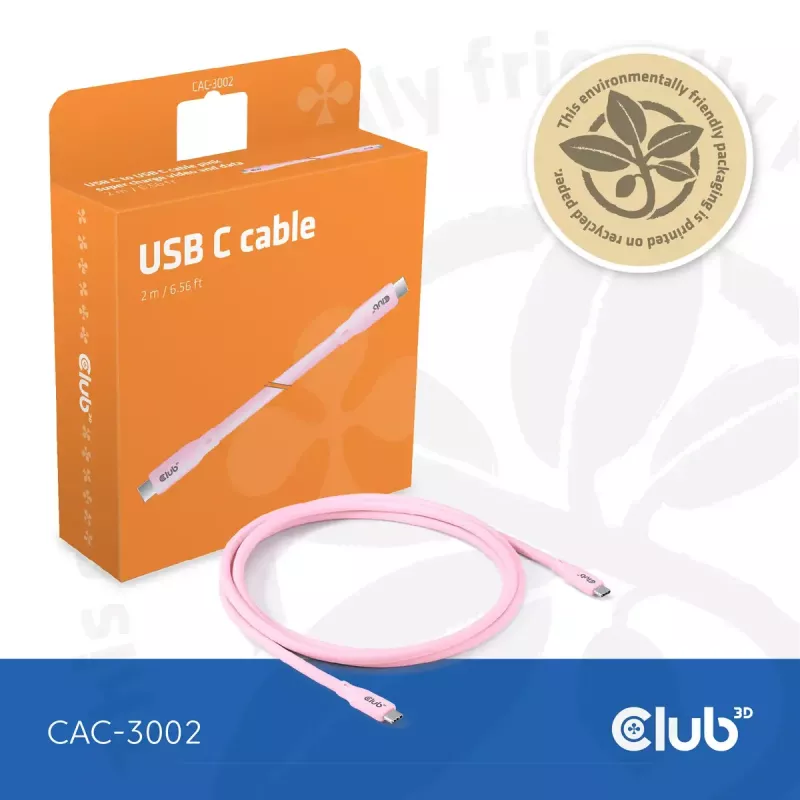 USB C cable CLUB3D CAC-3002 2m USB4 Gen 3x2 Pink