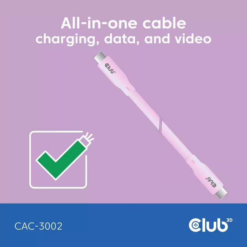 USB C cable CLUB3D CAC-3002 2m USB4 Gen 3x2 Pink