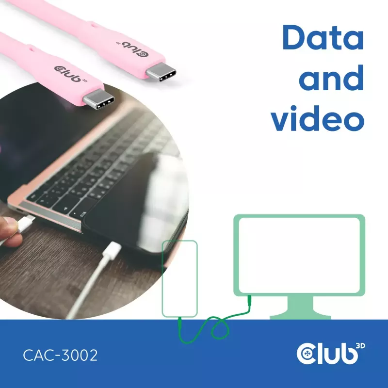 USB C cable CLUB3D CAC-3002 2m USB4 Gen 3x2 Pink