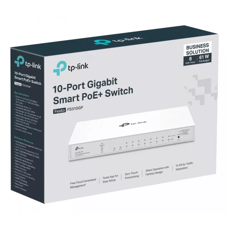 TP-Link FESTA FS310GP network switch Managed L2/L2+ Gigabit Ethernet (10/100/1000) Power over Ethernet (PoE) 1U White