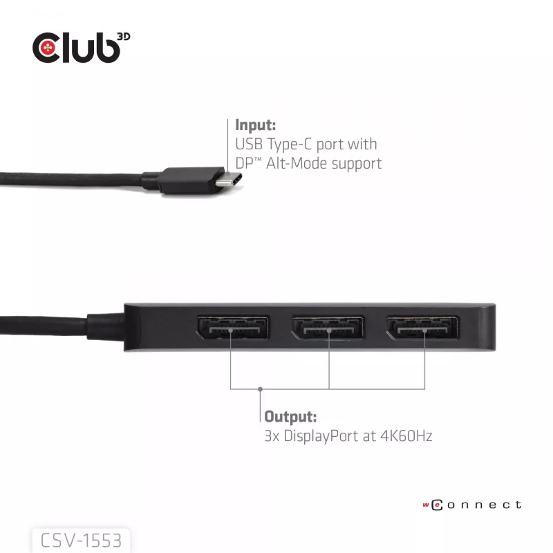 CLUB3D USB-C® to Triple DisplayPort™ 4K60Hz