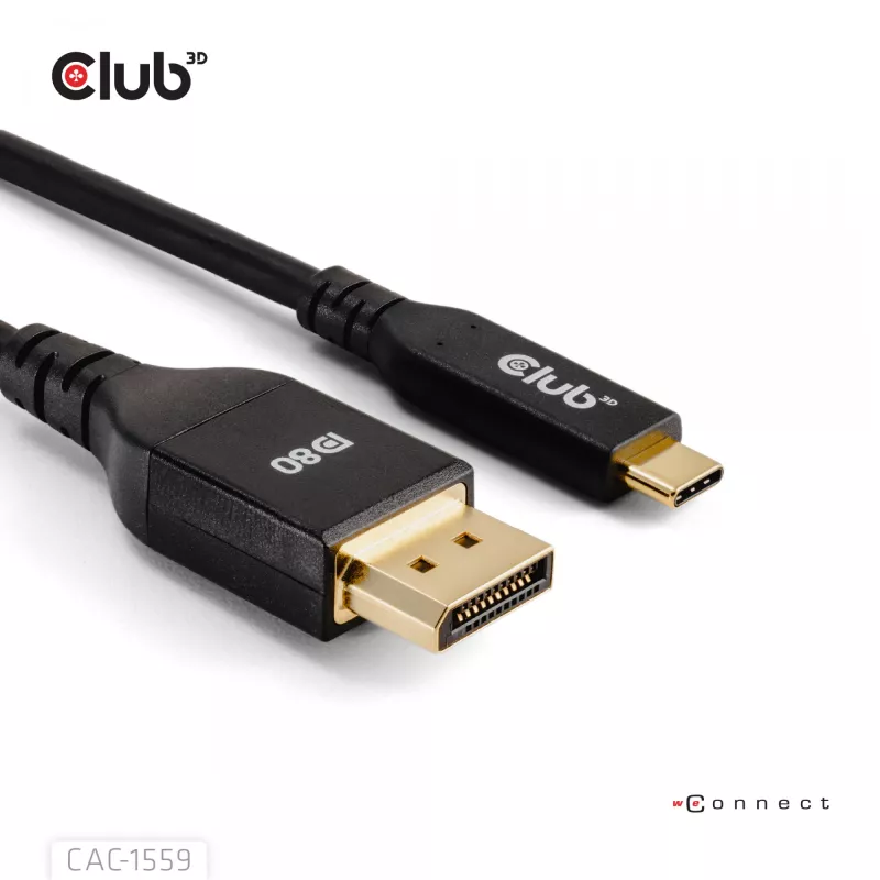 USB Type-C to DisplayPort 2.1 cable, club 3d CAC-1559, bi-directional, VESA DP80 certified, 1 m