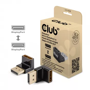 Adapter club 3d DisplayPort male to DisplayPort 1.4 female 90° angled, supports 4K@120Hz