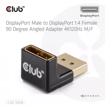 Adapter club 3d DisplayPort male to DisplayPort 1.4 female 90° angled, supports 4K@120Hz