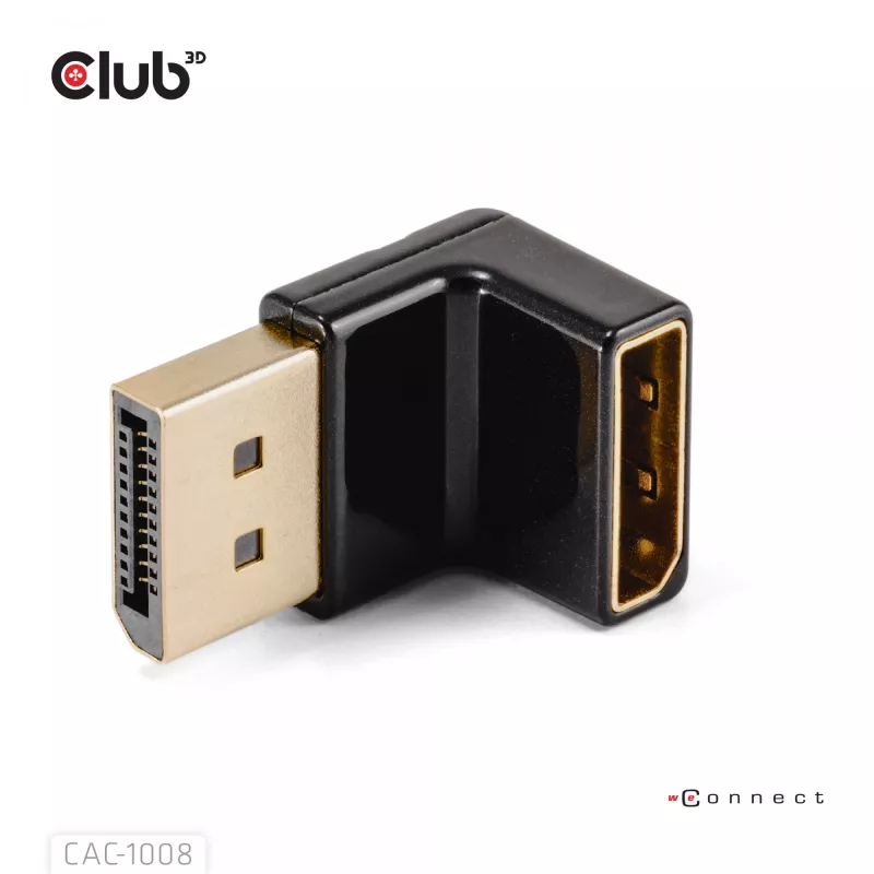 Adapter club 3d DisplayPort male to DisplayPort 1.4 female 90° angled, supports 4K@120Hz