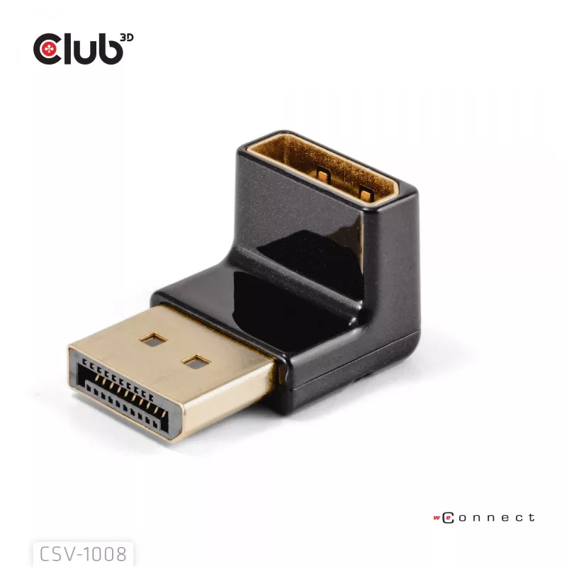 Adapter club 3d DisplayPort male to DisplayPort 1.4 female 90° angled, supports 4K@120Hz