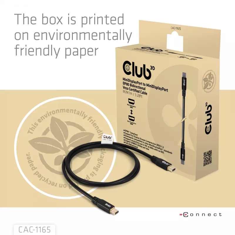 CLUB3D MiniDisplayPort™ to MiniDisplayPort Bi-Directional VESA DP80 Certified Cable M/M 1m/3.28ft