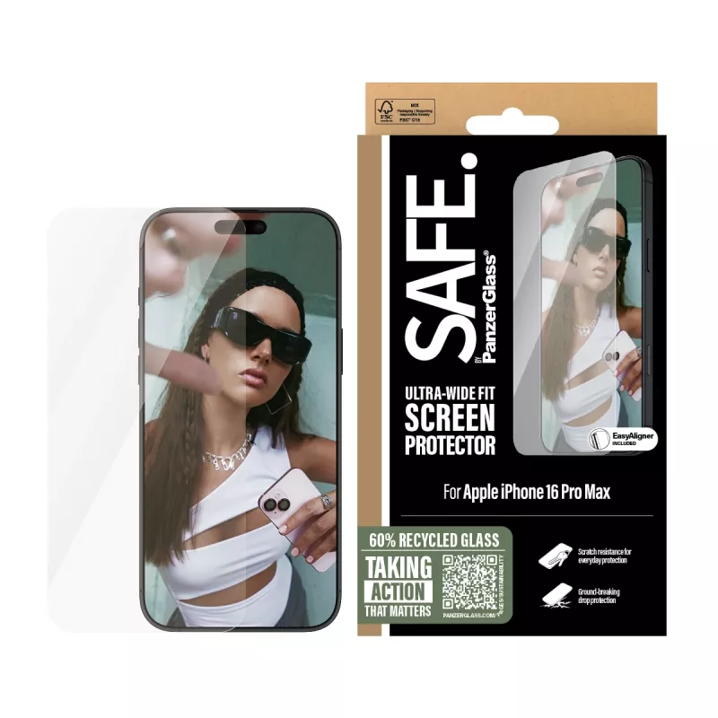 PanzerGlass SAFE. by ® Screen Protector iPhone 16 Pro Max | Ultra-Wide Fit