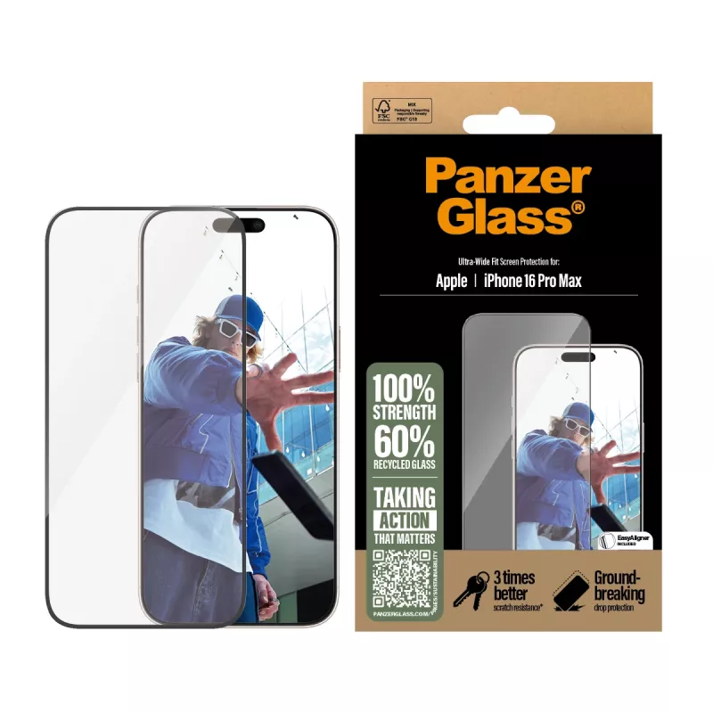 PanzerGlass ® Screen Protector iPhone 16 Pro Max | Ultra-Wide Fit