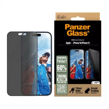 PanzerGlass ® Privacy Screen Protector iPhone 16 | 15 | Ultra-Wide Fit w. EasyAligner