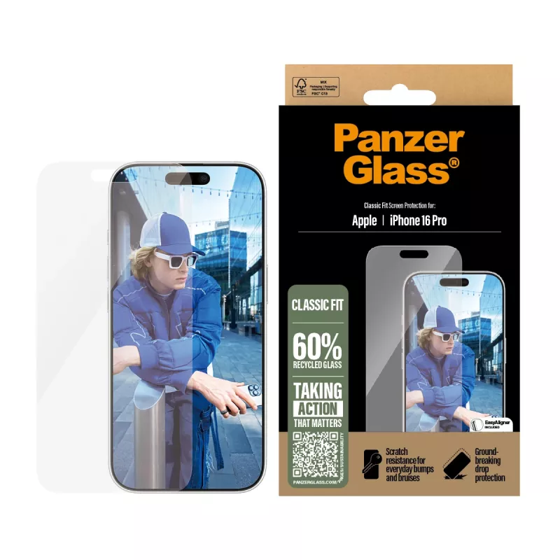 PanzerGlass ® Screen Protector iPhone 16 Pro | Classic Fit, Apple, Apple - iPhone 16 Pro, Dry application, Scratch resistant, Shock resistant, Transparent, 1 pc(s)