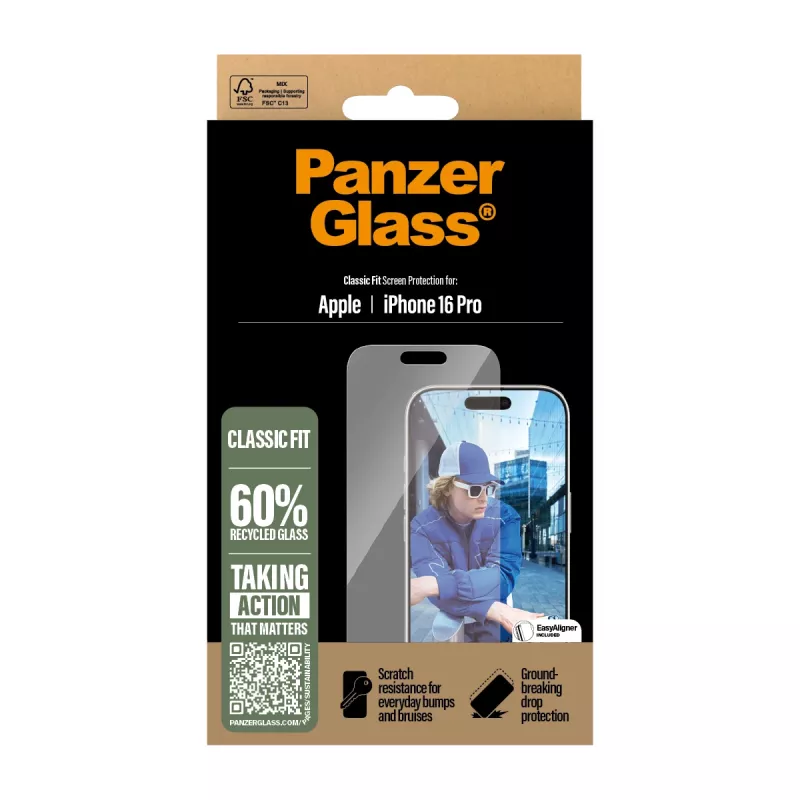 PanzerGlass ® Screen Protector iPhone 16 Pro | Classic Fit, Apple, Apple - iPhone 16 Pro, Dry application, Scratch resistant, Shock resistant, Transparent, 1 pc(s)