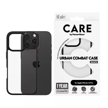 PanzerGlass CARE™ by ® Urban Combat Case Transparent w. Black Frame iPhone 16 Pro