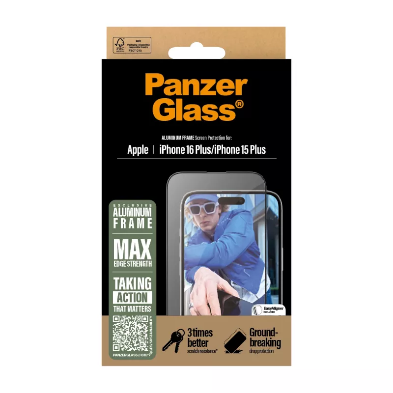 PanzerGlass ® Screen Protector Aluminum Frame iPhone 16 Plus | 15 Plus | Ultra-Wide Fit