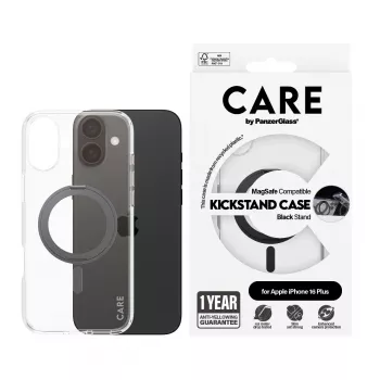 PanzerGlass CARE™ by ® Case Transparent w. Black Kickstand & MagSafe iPhone 16 Plus