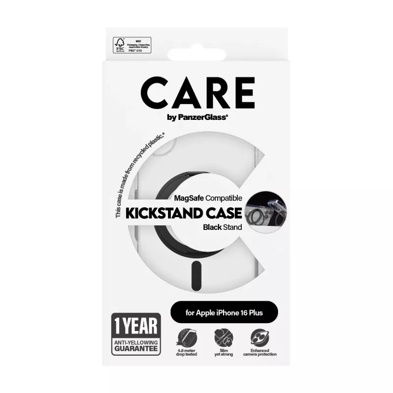 PanzerGlass CARE™ by ® Case Transparent w. Black Kickstand & MagSafe iPhone 16 Plus