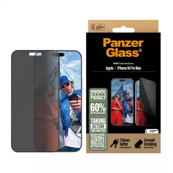 PanzerGlass ® Privacy Screen Protector iPhone 16 Pro Max | Ultra-Wide Fit w. EasyAligner