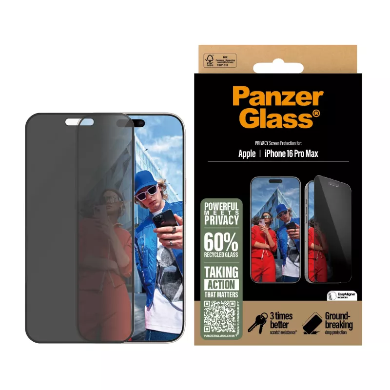 PanzerGlass ® Privacy Screen Protector iPhone 16 Pro Max | Ultra-Wide Fit w. EasyAligner