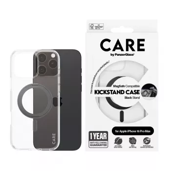 PanzerGlass CARE™ by ® Case Transparent w. Black Kickstand & MagSafe iPhone 16 Pro Max