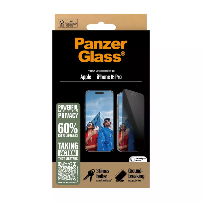 PanzerGlass ® Privacy Screen Protector iPhone 16 Pro | Ultra-Wide Fit w. EasyAligner