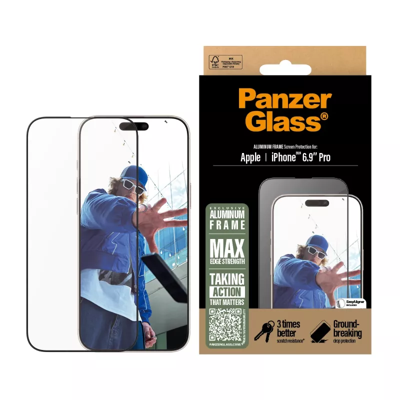 PanzerGlass ® Screen Protector Aluminum Frame iPhone 16 Pro Max| Ultra-Wide Fit