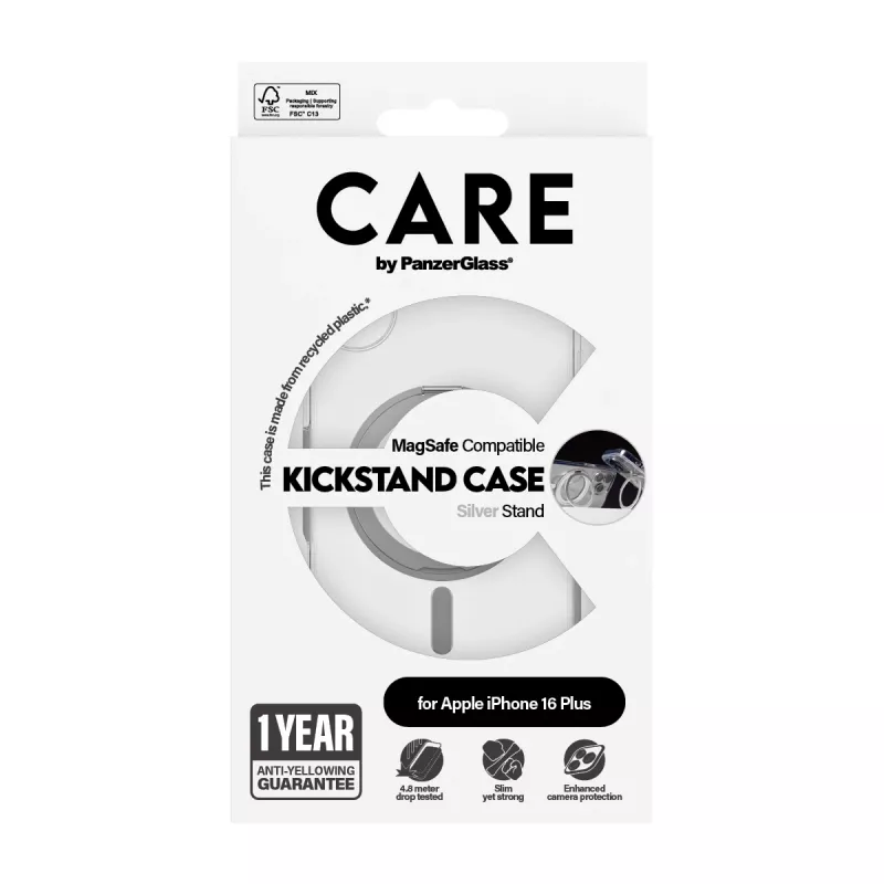 PanzerGlass CARE™ by ® Case Transparent w. Silver Kickstand & MagSafe iPhone 16 Plus