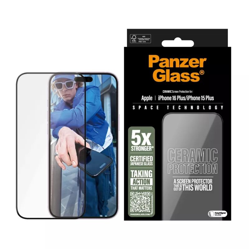 PanzerGlass ® Ceramic Screen Protector iPhone 16 Plus | 15 Plus | Ultra-Wide Fit w. EasyAligner