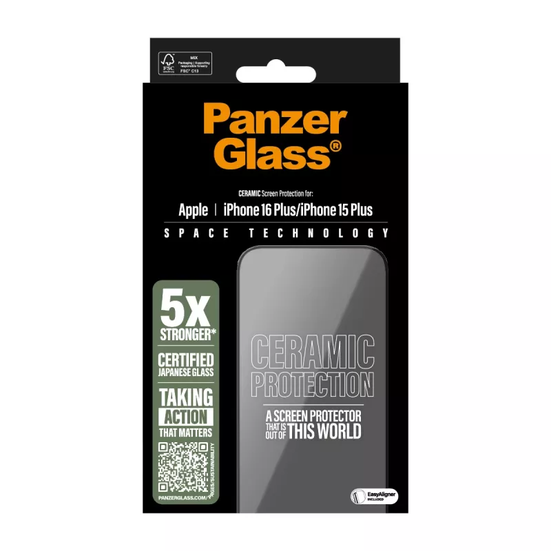PanzerGlass ® Ceramic Screen Protector iPhone 16 Plus | 15 Plus | Ultra-Wide Fit w. EasyAligner