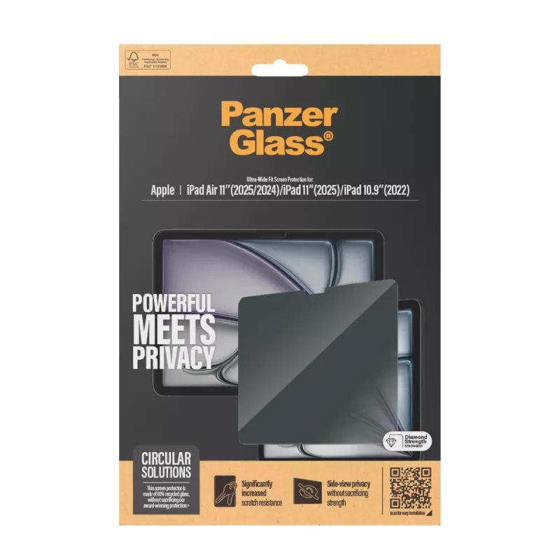 PanzerGlass ® Privacy Screen Protector iPad Air 11'' (2024-2025) | iPad 11 inch (2025) | iPad 10.9'' (2022) | Ultra-Wide Fit