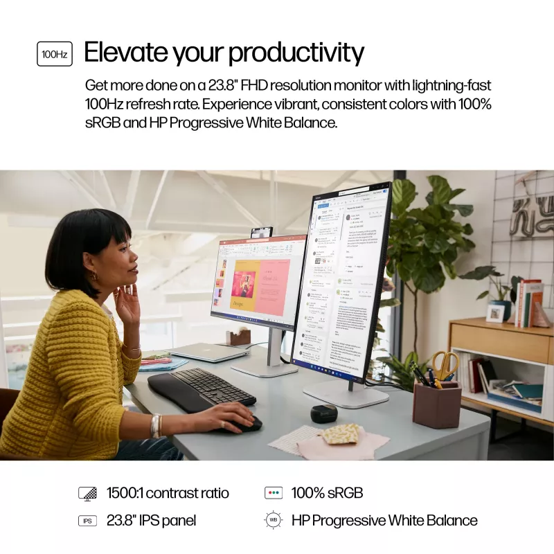 HP Series 5 Pro 23.8 inch FHD Monitor - 524pf, 60.5 cm (23.8 inch), 1920 x 1080 pixels, Full HD, LCD, 5 ms, Black, Silver