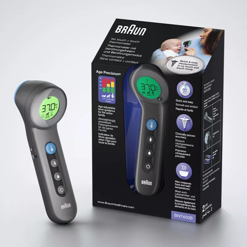 Braun BNT400 non-contact forehead thermometer, grey
