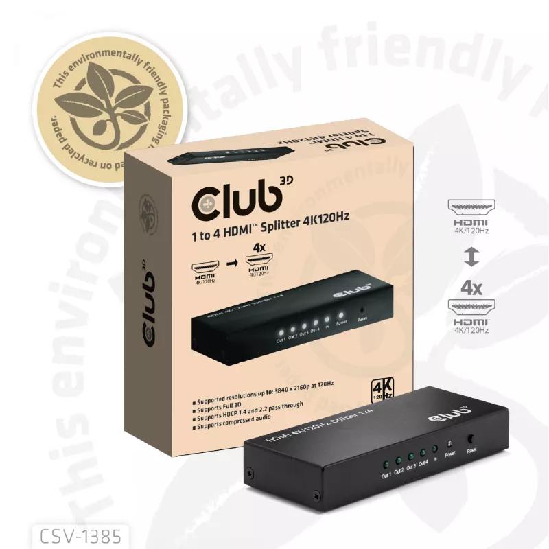CLUB3D 1 to 4 HDMI™ Splitter 4K120Hz