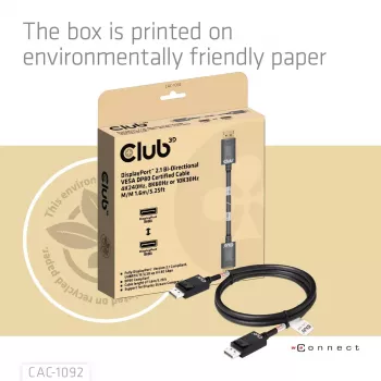CLUB3D DisplayPort™ 2.1 Bi-Directional VESA DP80 Certified Cable 4K240Hz, 8K60Hz or 10K60Hz M/M 1.6m/5.25ft