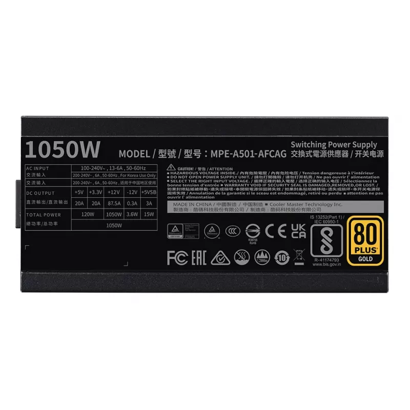 COOLER MASTER Power Supply Mwe 1050 V2 Gold Full Modular 1050w ATX Black
