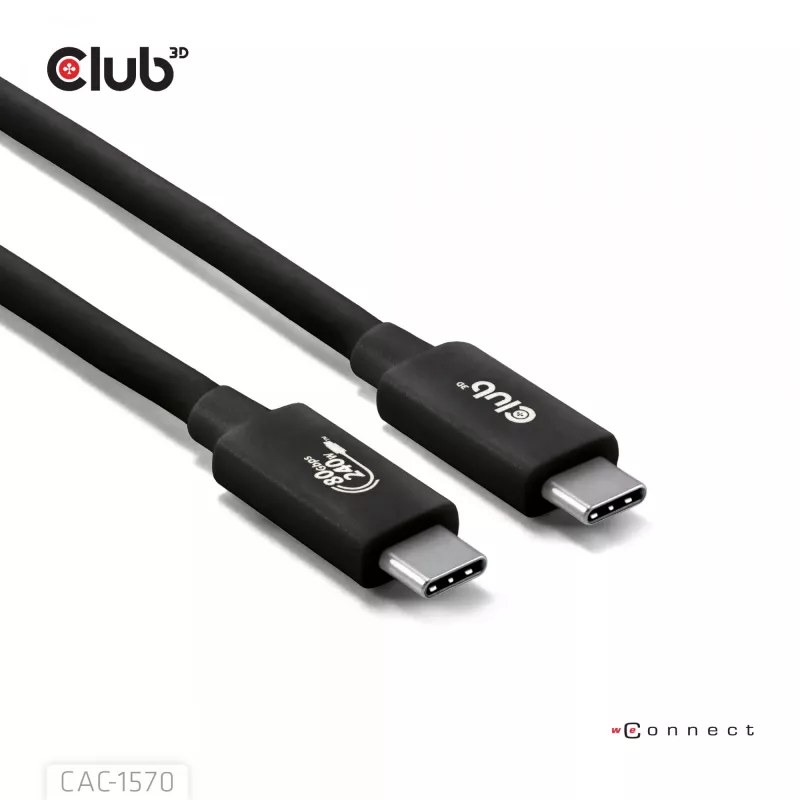 USB Type-C cable CLUB3D CAC-1570 1.2m — 80Gbps, 240W, supports 8K@240Hz, black