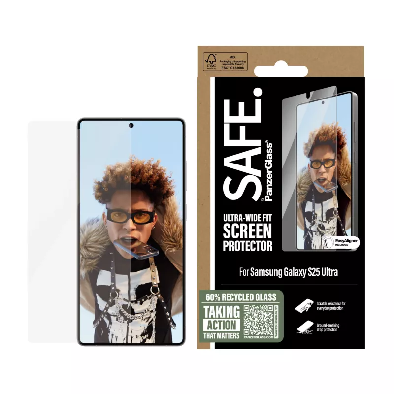 PanzerGlass SAFE. by ® Screen Protector Samsung Galaxy S25 Ultra | Ultra-Wide Fit w. EasyAligner