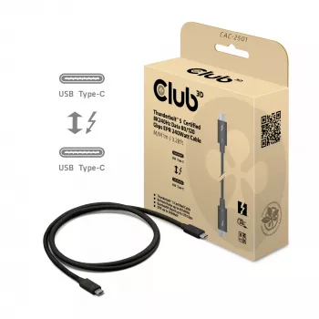 CLUB3D Thunderbolt™ 5 Certified 8K240Hz Data 80/120 Gbps EPR 240 Watt Cable M/M 1m / 3.28ft