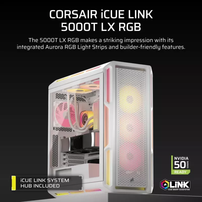 CORSAIR Pc Case - Geh Midi 5000t Lx Rgb(tempered Glass)white
