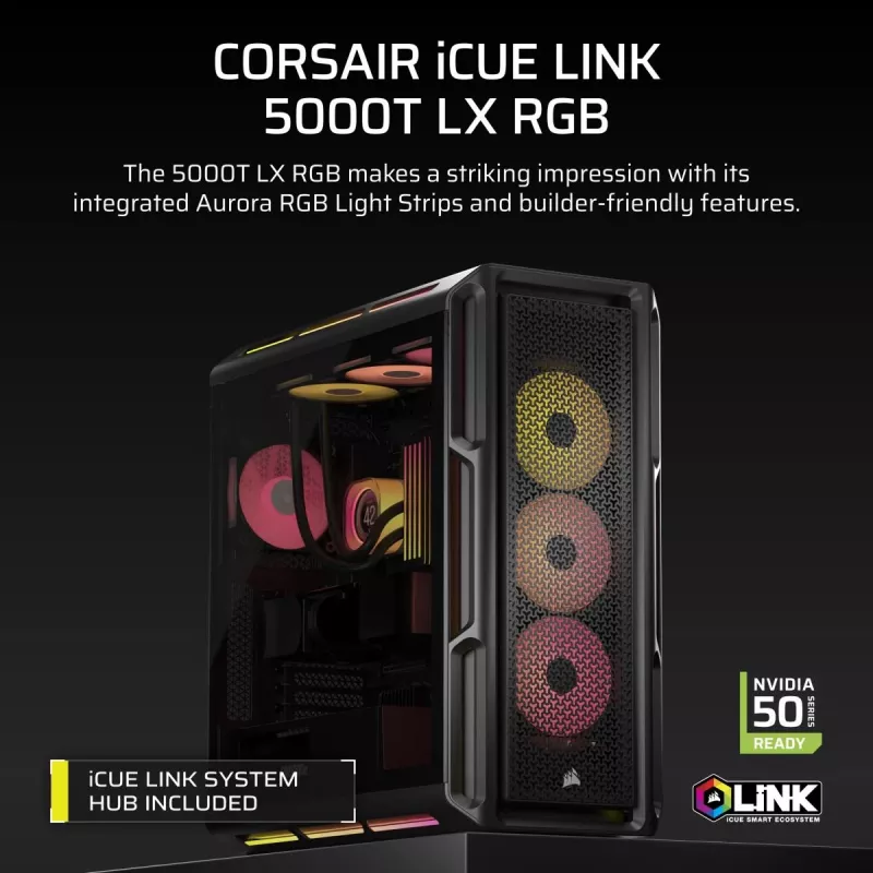 CORSAIR Pc Case - Icue Link 5000t Lx RGB Mid-tower High-performance