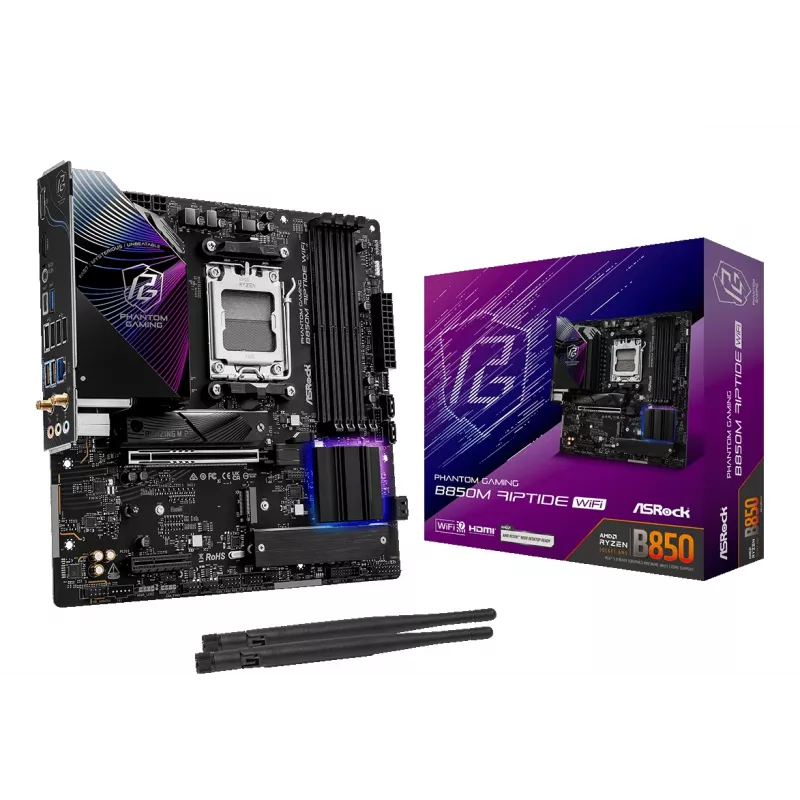 ASRock Motherboard B850M Riptide WiFi AM5 AMD B850 4 X DDR5 1 X HDMI 2.1 Tmds/frl 8g 1 X DisplayPort 1.4 With DSC mATX