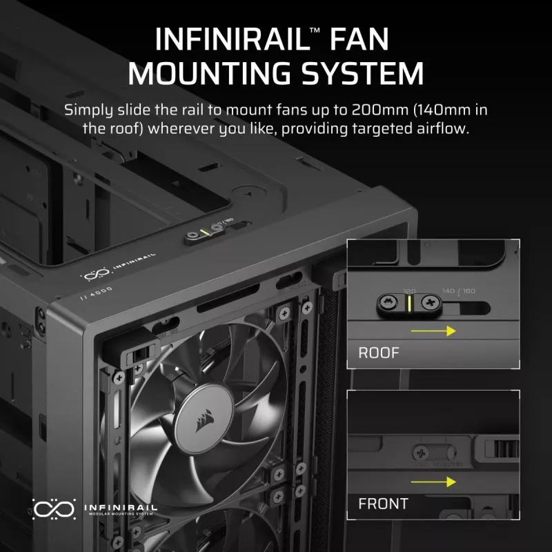 PC case CORSAIR FRAME 4000D RS Midi Tower — black, EATX support, tempered glass, USB-C, 3x120mm front fans