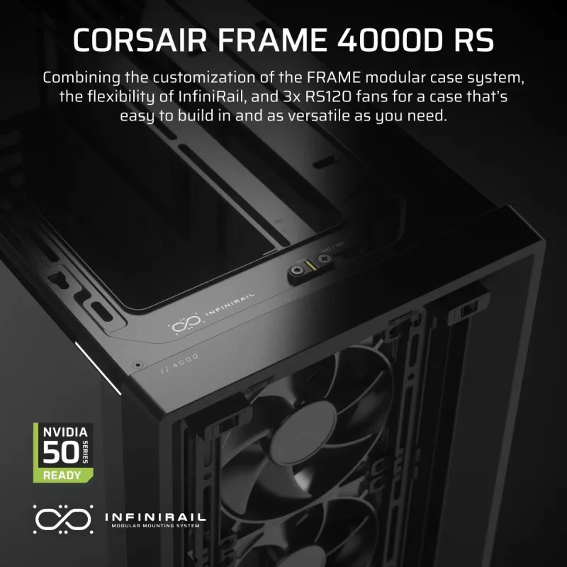 PC case CORSAIR FRAME 4000D RS Midi Tower — black, EATX support, tempered glass, USB-C, 3x120mm front fans